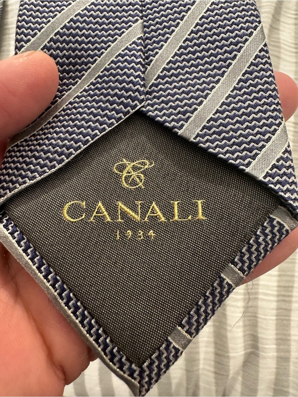 Canali Men's Blue/ Grey Striped Silk Tie made in Italy 🇮🇹